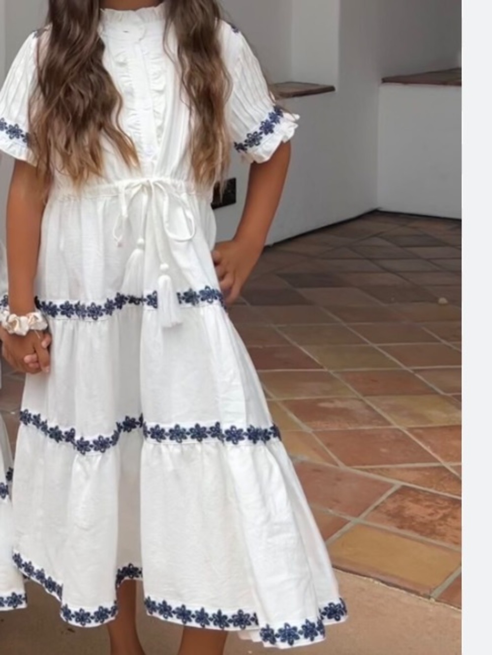 Ivy City Co Santorini tiered dress, 100%, cotton, embroidered flower details.